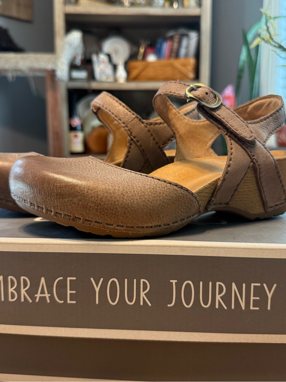 Dansko Brown Leather Mary Jane Clog Mule with Buckle